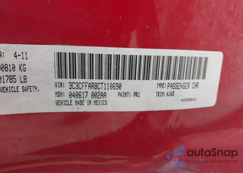 2012 Fiat 500 Pop z USA, uszkodzony, nr VIN 3C3CFFAR8CT110690